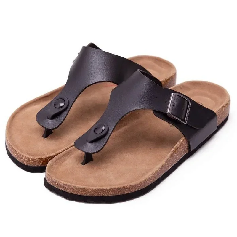 New Summer Women Cork Slipper Casual Beach Flip Flops Non-slip Outside Nubuck Leather Slip on Slides Shoe