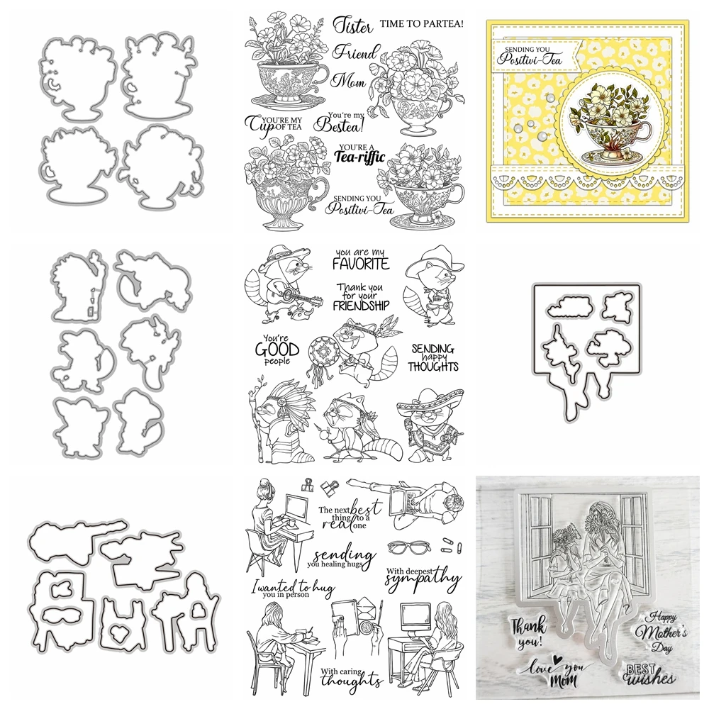ZEIT ZU PARTEA Wortspiel Worte Klare Stempel Teetasse Eichhörnchen Mädchen Metall Stanzformen DIY Scrapbooking Papier Karten Herstellung Vorlage