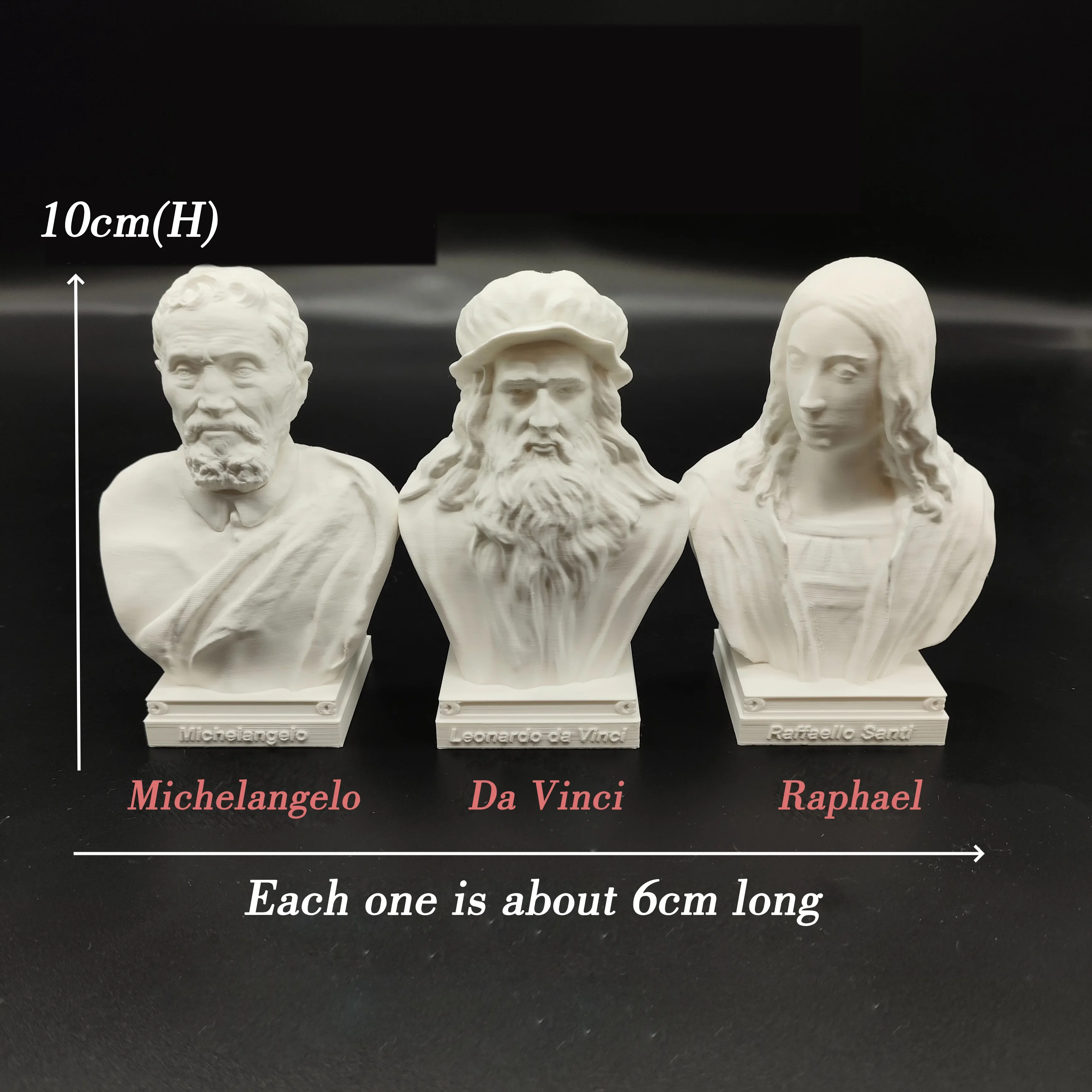 Leonardo Da Vinci, Michelangelo, Raffaello, Masters of the Renaissance, Bust Sculpture Model Imitation Plaster, Plastic Model