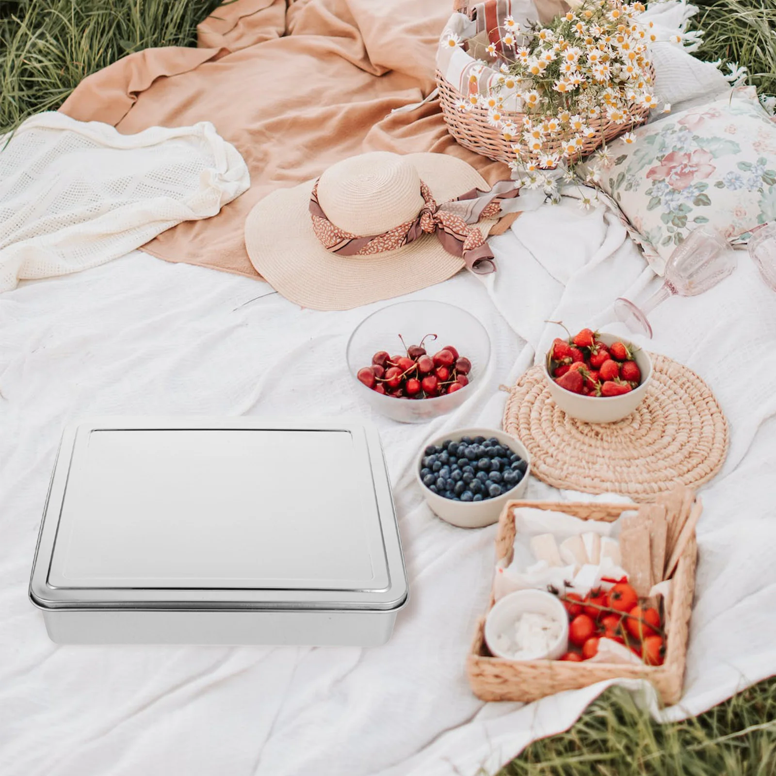 

1pcs Stainless Steel Rectangular Baking Pan With Lid Cake Pan For Lasagna Brownies Casseroles Metal Bakeware Silver