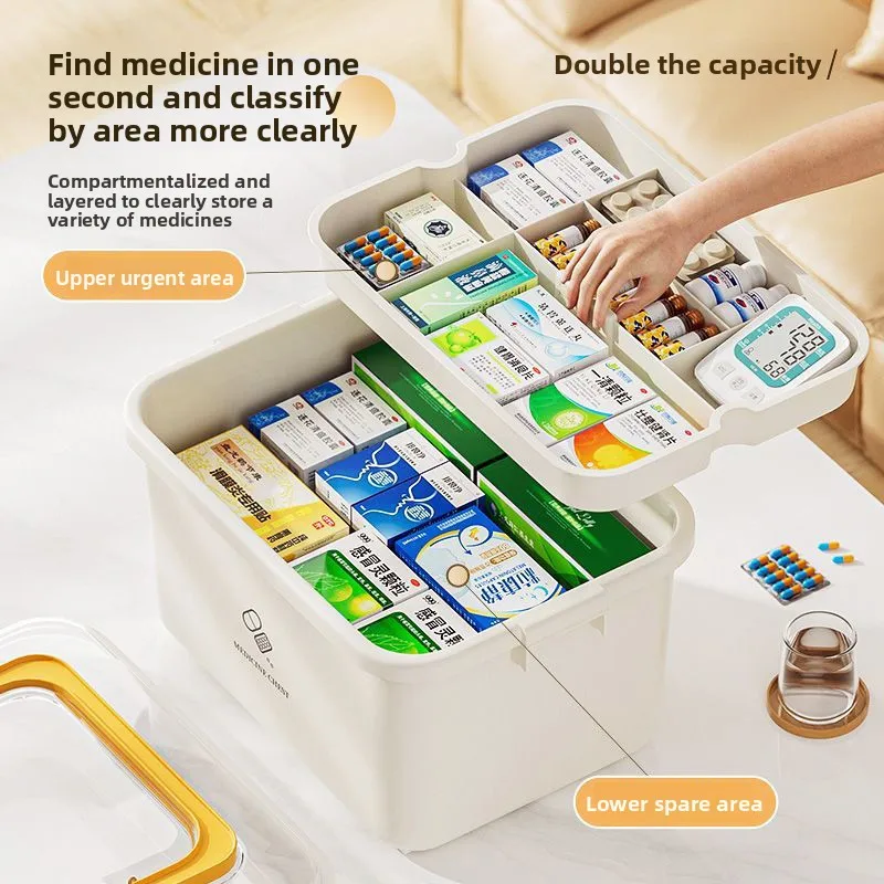 Medicine Storage Box Large Capacity Organizer Multi Layer Portable Case Dustproof Moisture Proof for Home Use