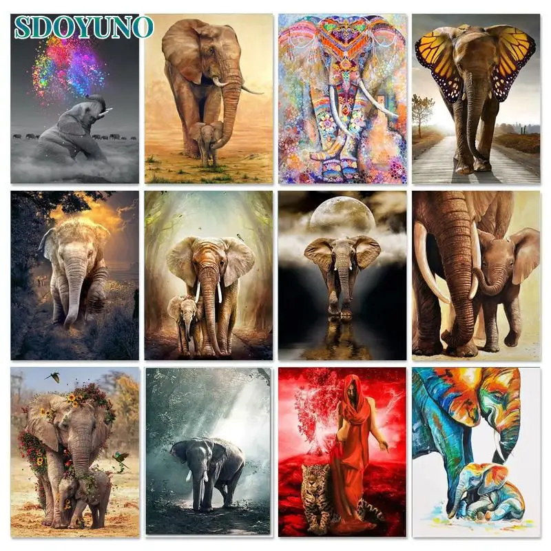 

SDOYUNO Acrylic Paint By Number Elephant On Canvas Diy Pictures Drawing By Numbers Animals Kits Handpainted Artwork Home Decor