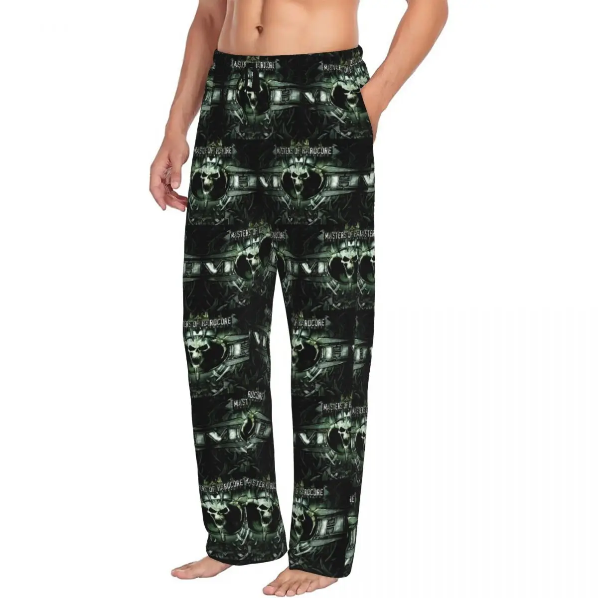 Calças de pijama masculinas com estampa personalizada para festival de música H-Hardcores, calças góticas clássicas para dormir com bolsos