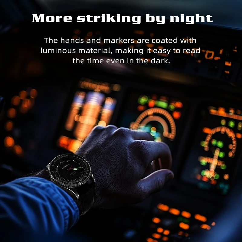 NORTH EDGE EVOQUE 3 Pilot Series Watch For Men Aviation Military Solar Powered Watch Leather Strap Luminous Stainless Steel Case