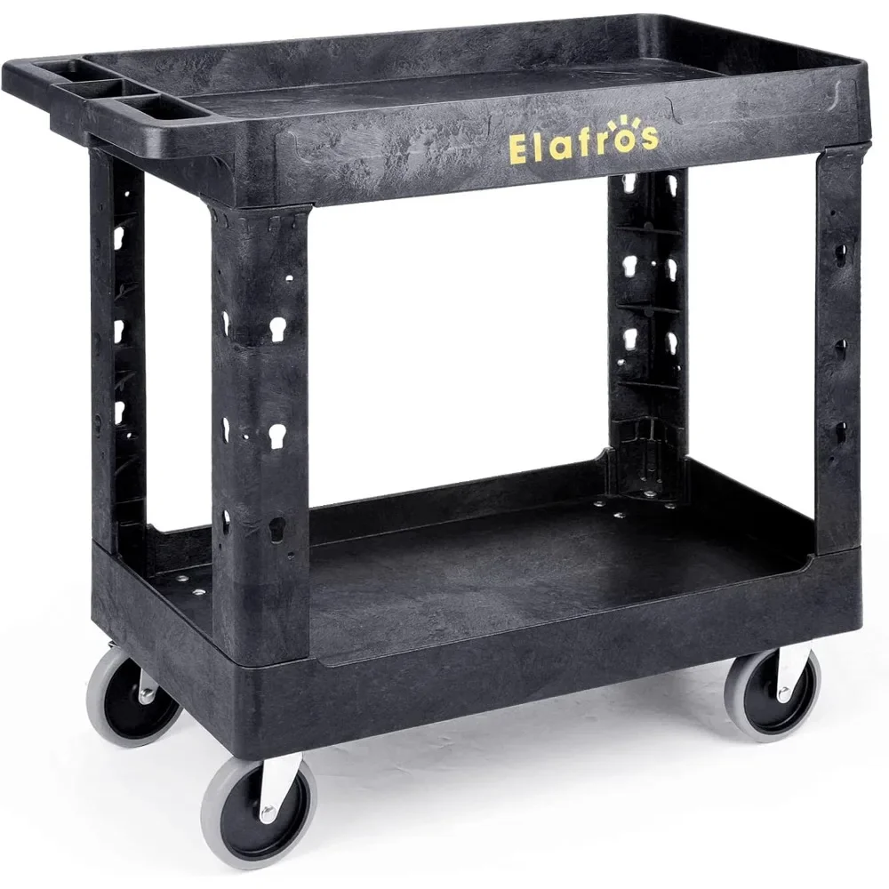 Heavy Duty Plastic Utility Cart, 34 x 17 In  2 Tier Service Work Cart  for Warehouse,Garage, Cleaning, Holds up to 550 lbs