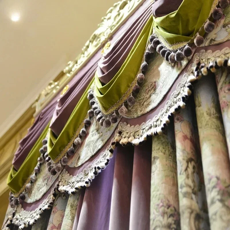 

European Luxury Blackout Retro Print Embroidered Curtains For Living Room Bedroom Dining Romantic Grace Decor Custom Size Tulle