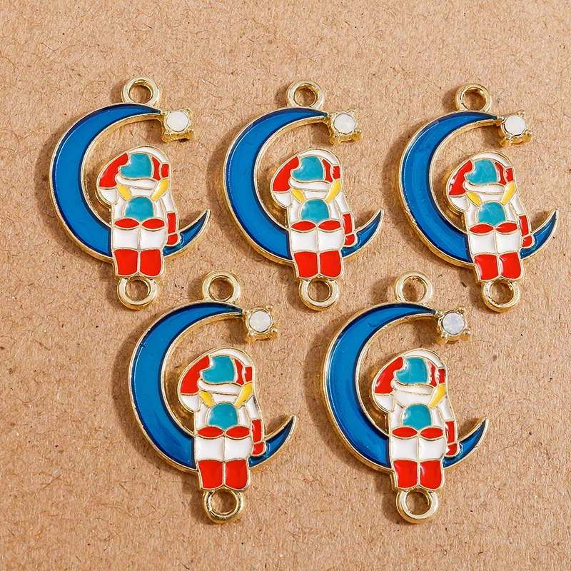 10pcs/lot Enamel Moon Astronaut Charms for Jewelry Making Earrings Necklace Handmade DIY Bracelet Accessories Supplies