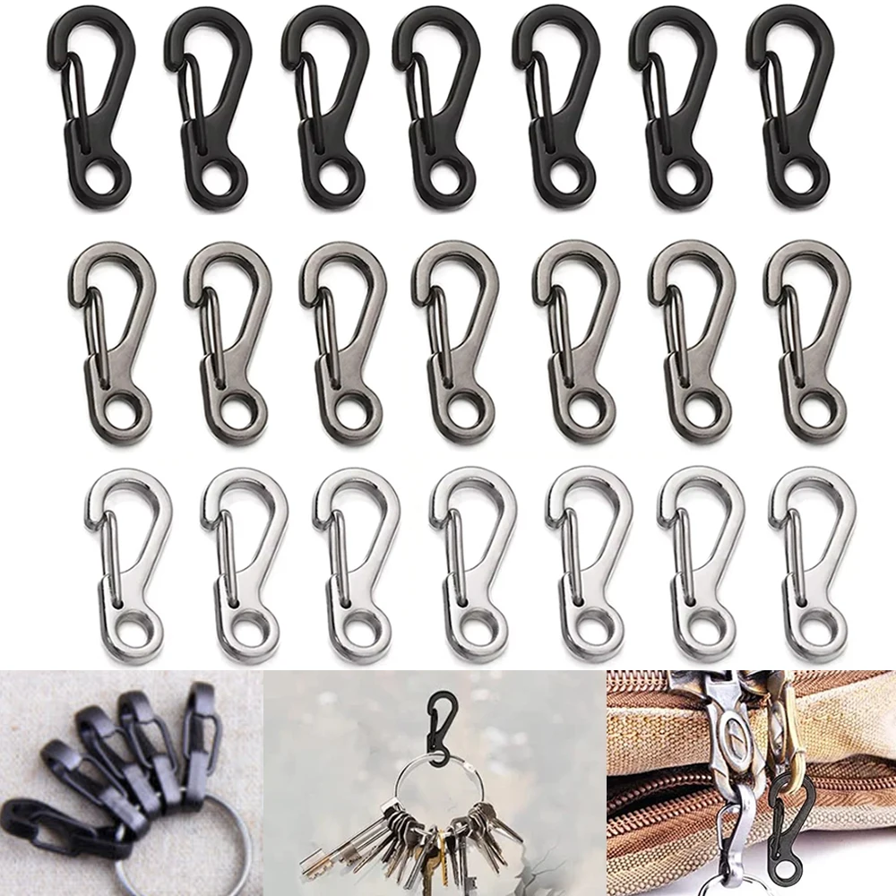 20Pcs Mini Spring Carabiners Set Outdoor EDC Rope Clasps Keychain Camping Hooks Paracord Clips Tactical Survival Buckle