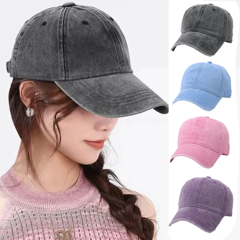 

Women Cotton Fashion Washed Cotton Soft Top Solid Baseball Cap Outdoor Snapback Simple Vintage Visor Casual Hat for Women Men