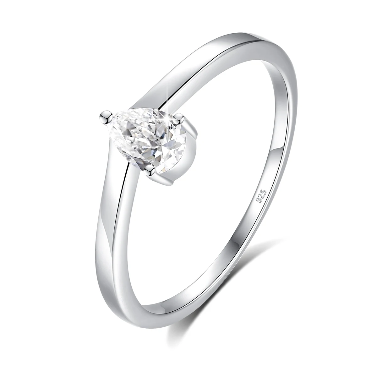 

Dainty 0.5ct Pear Moissanite Solitaire Ring, S925 Sterling Silver Twist Shank Engagement Ring Hypoallergenic Fine Jewelry Gifts