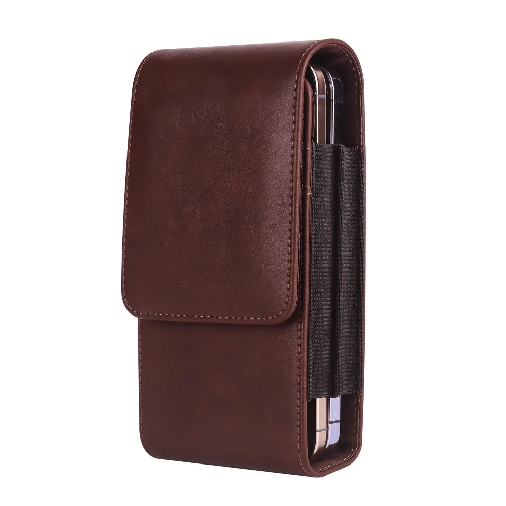 

Solid Color Cell Phone Belt Pouch Vertical Flip Case Dual Pouch Design Waist Bag Cards Holder Waterproof