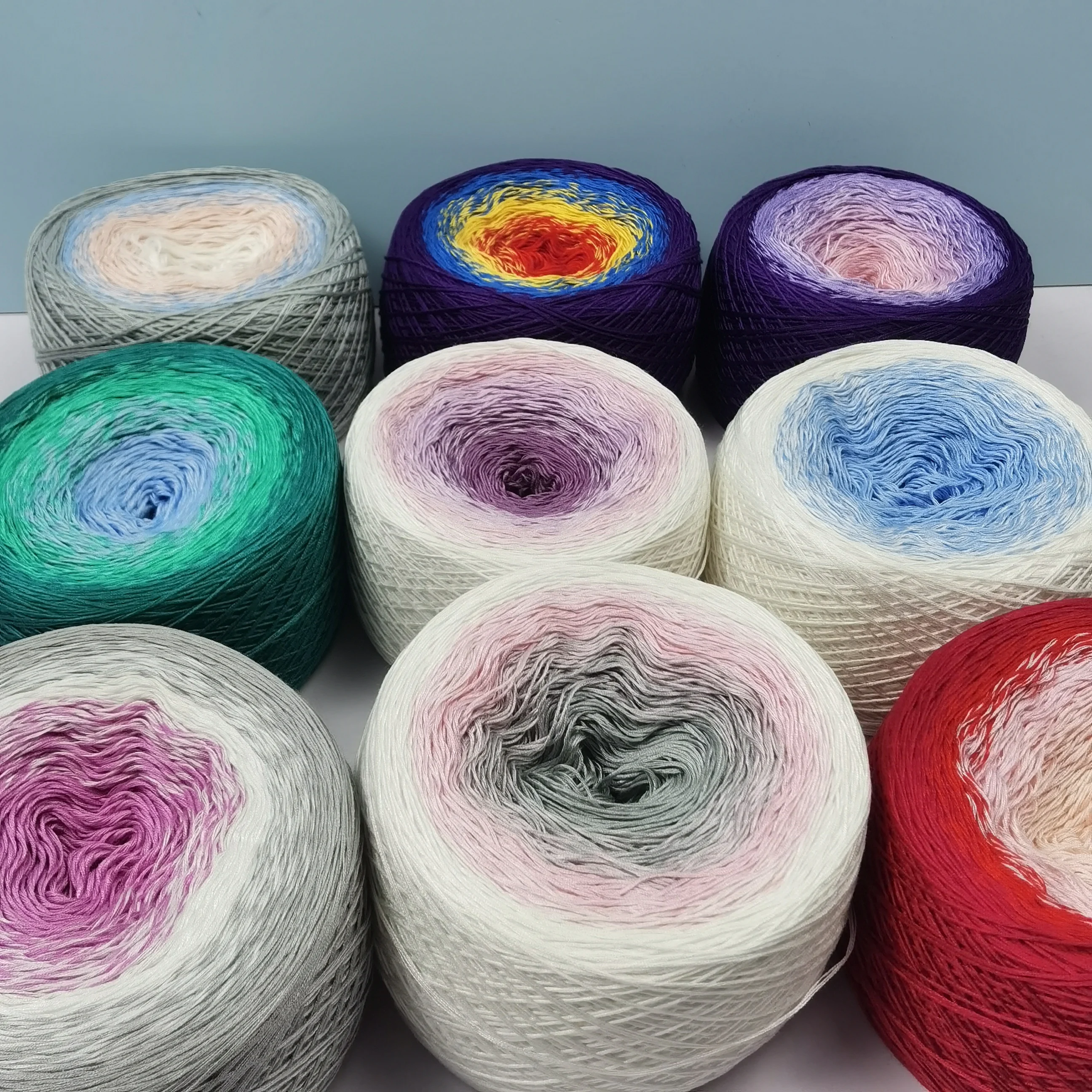 300g 6 Strand Colorful Pure Cotton Blend Cake Gradient Rainbow DIY Spring/Summer Crochet Skirt Lace Line Hand-Woven Soft Yarn