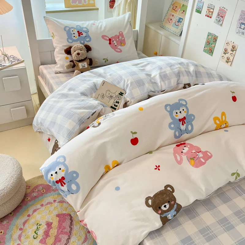 

Pure Cotton Bedding Set for High School And Universi Students Fujiop Dormi Tee-Piece Suite Cartoon Printed Bedding