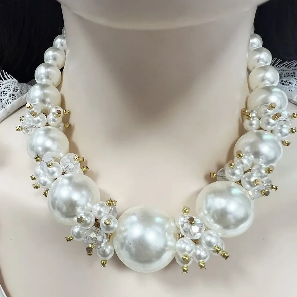 

Fashion Big Imitation Pearl Necklace for Women Bridal Wedding Luxury Accessories Party Banquet Gift Girls Elegant Exaggerated