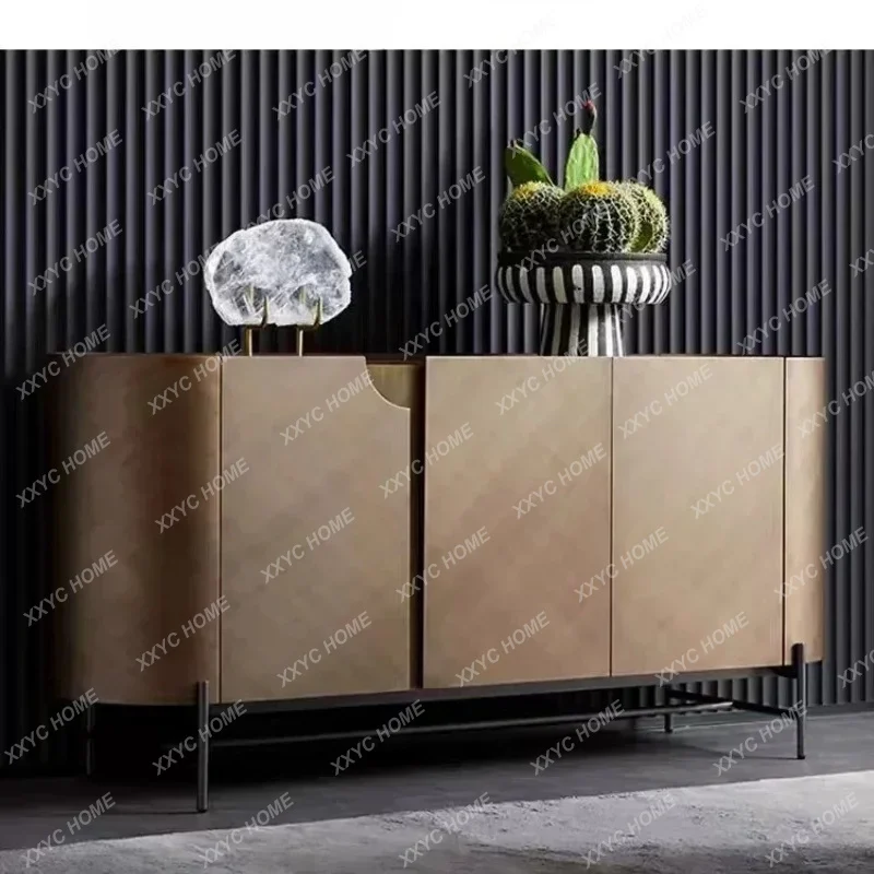 XX Living room furniture side cabinet light luxury  modern minimalist champagne color  locker metallic paint porch cabin