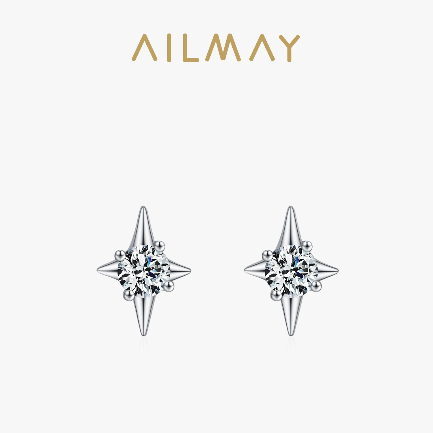 Ailmay 925 Sterling Silver Cross Star Zircon Stud Earrings for Women Girl Four-Pointed Star Personality Earrings Jewelry
