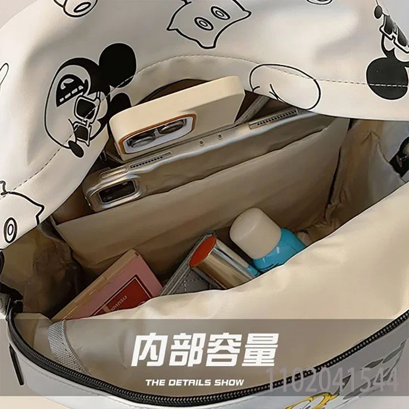 Disney Kawaii Backpack for Women Cute Mickey Mouse PU Leather Sliver Black Luxury Designer School Bag Large Capacity