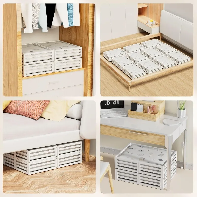 Contenitori portaoggetti in bambù sotto il letto - Organizer sottoletto con ruote con sacchetto per la polvere di grande capacità, robusto letto rotolante in legno