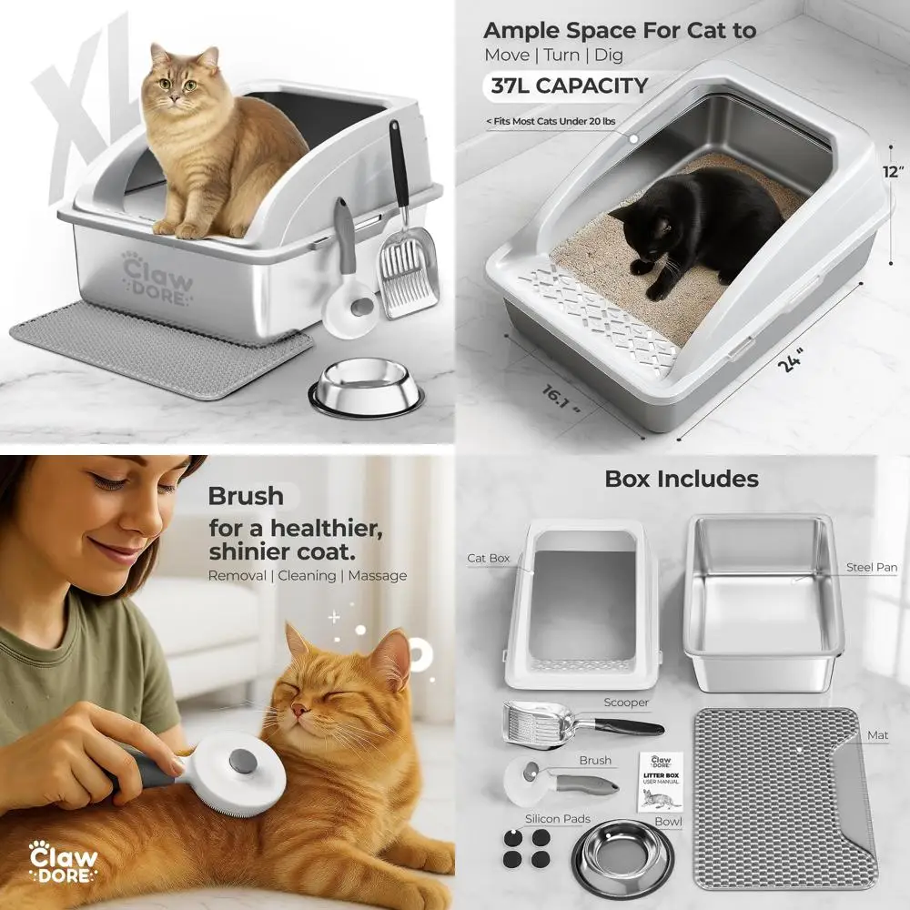 

Extra Large Stainless Steel Litter Box for Large Cats - Odor and Stain Resistant with Lid, Leak-Proof, Rust-Free, Non-Stick, Inc