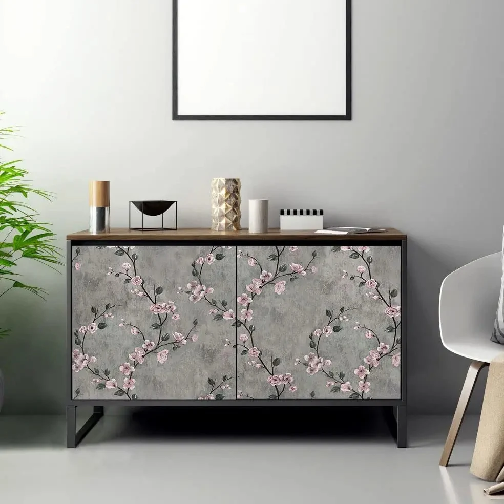Vintage Floral Green Grey Peel And Stick Wall paper Flower Self-adhesive Wallpaper Bedroom Decor Furniture Renovate Wall sticker