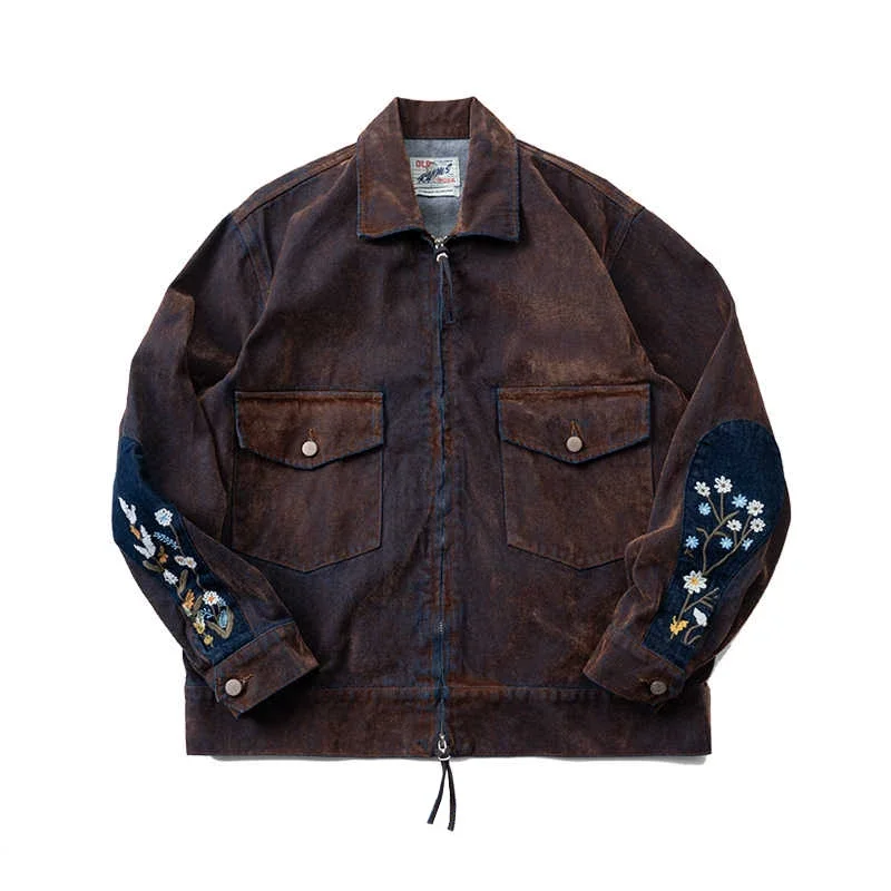 

Japanese Retro Washed Multi Pocket Embroidered with Water Droplets Patch Sleeves Jacket Men's and Women's Trendy