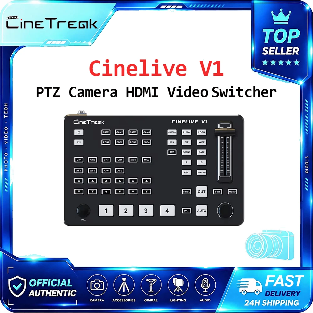 CineTreak CineLive V1 Video Switcher with PTZ Camera Control,RTMPs Livestreaming Mixer Switcher for Live Stage Performances