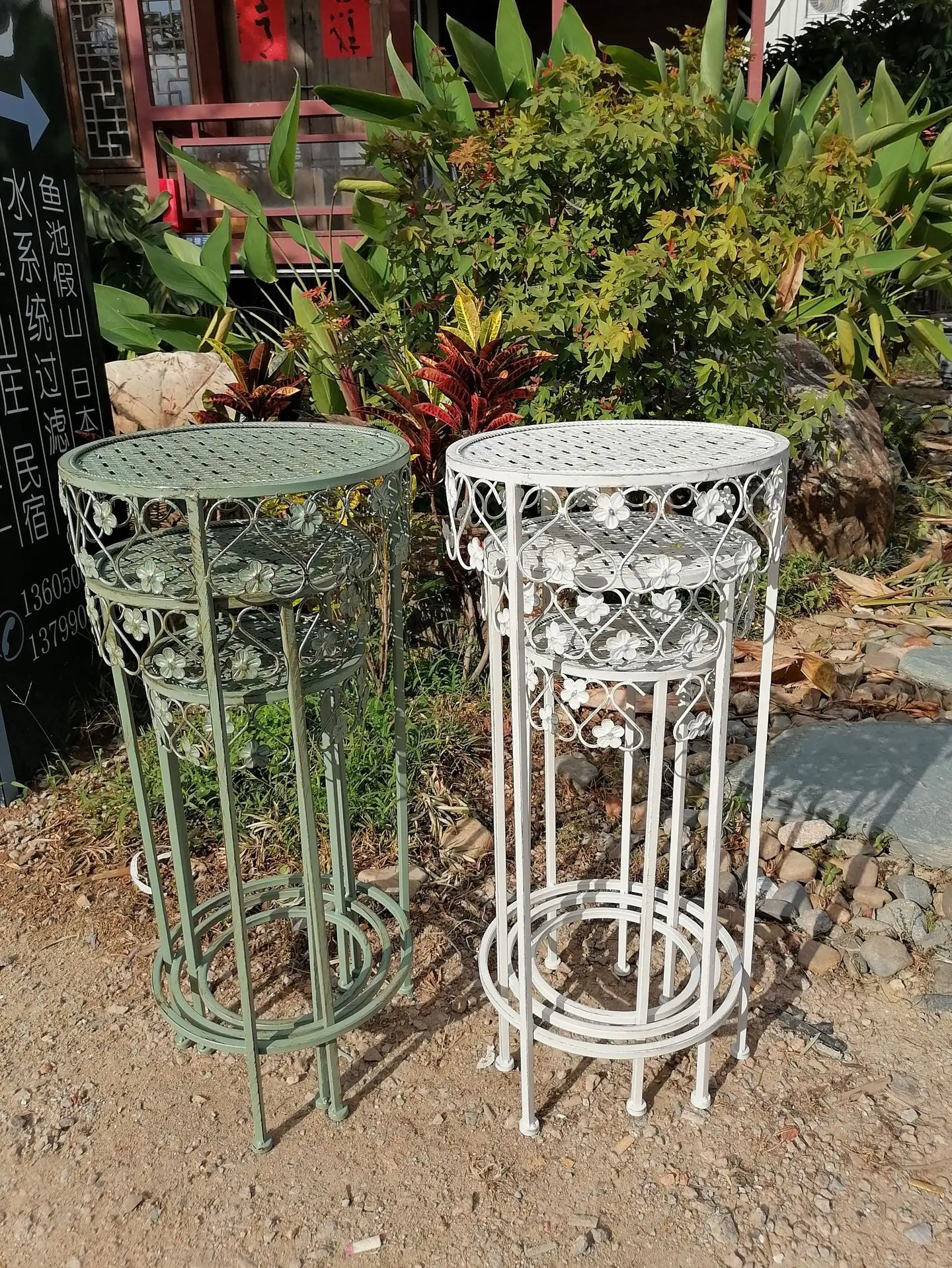 

Wrought iron small flowers, high flower stands, stools, living room balcony, high and low stepped large flower pot shelves,