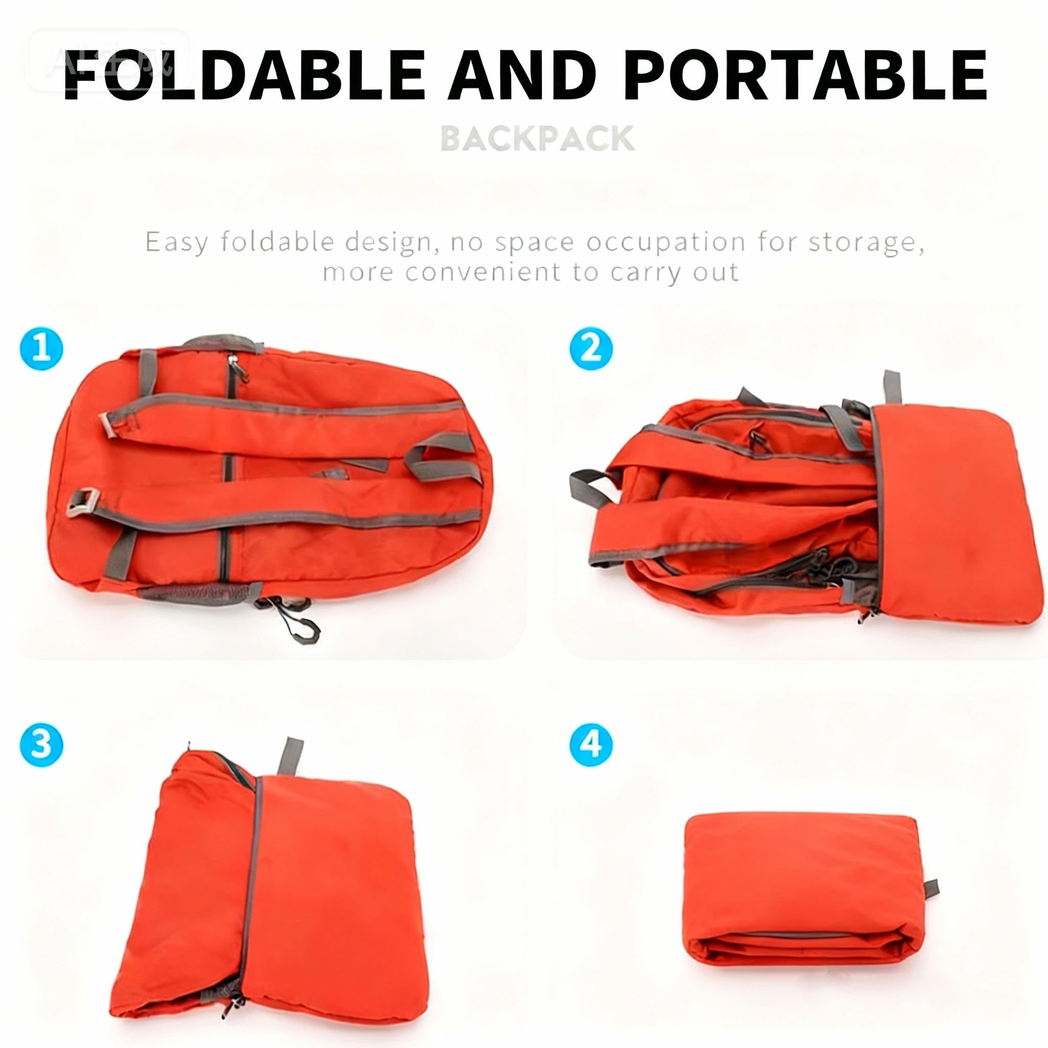 حقيبة ظهر مريحة قابلة للطي للاستخدام الخارجي، حقيبة ظهر للسفر متعددة الطبقات متعددة الجيوب، طاردة للماء، تصميم عاكس، حقيبة تخزين بسيطة