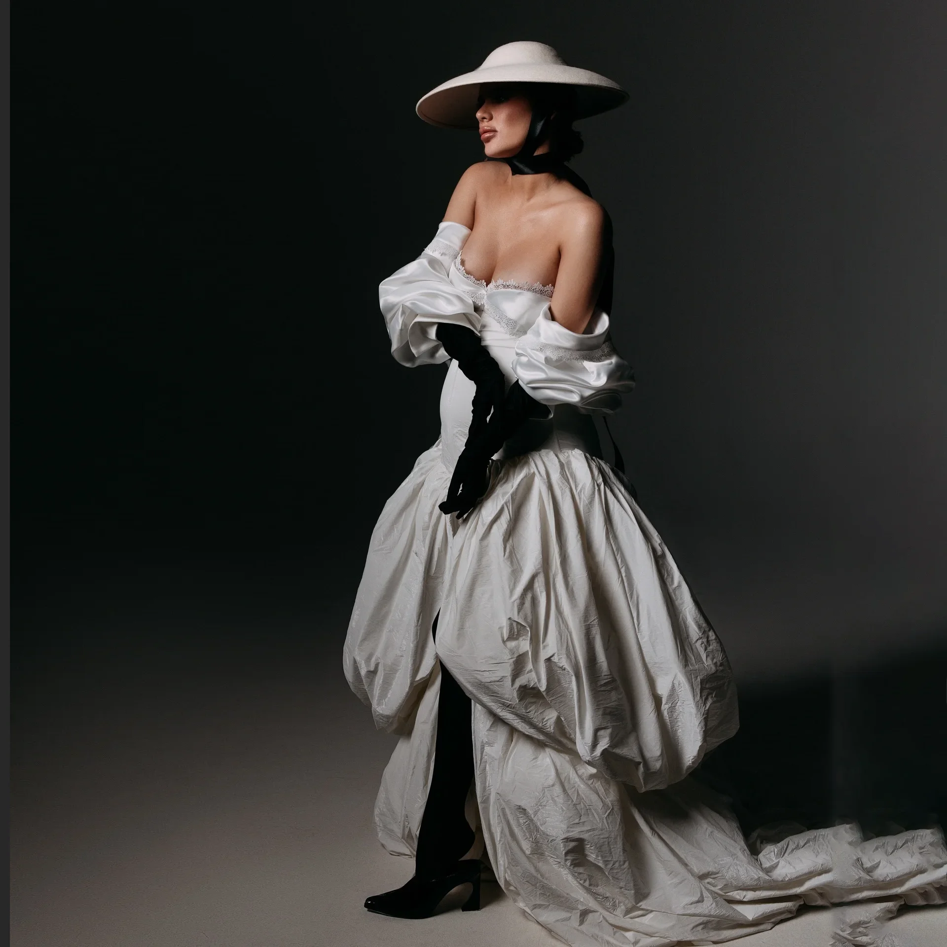 화려한 태피터 임부복 드레스 사진 촬영용 오프숄더 레이스 볼륨 맥시 가운 소매 레이스 레이어드 베이비 샤워 드레스 임산부용