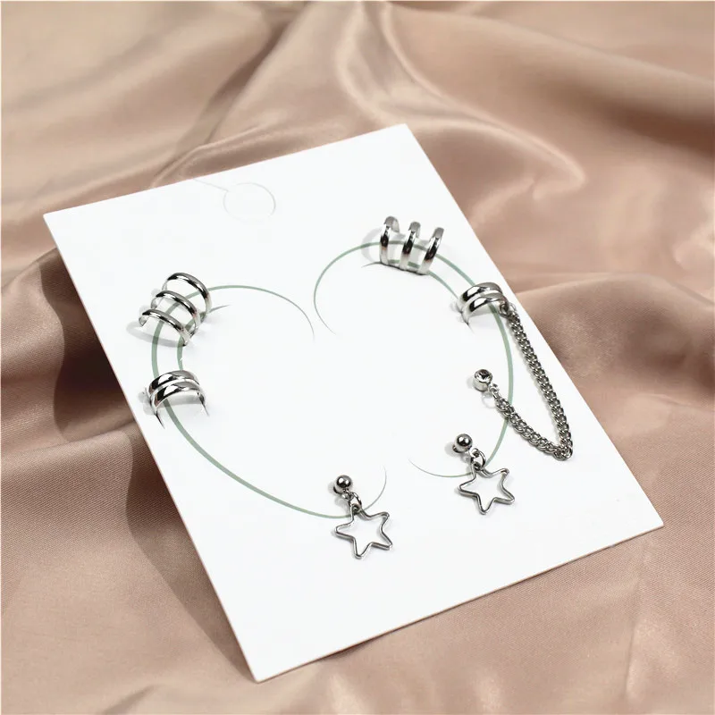 1PCS Fashion Crystals Stars Ear Clip Cuff Wrap Earrings No Piercing-Clip On Cartilage Wrap Earring for Women