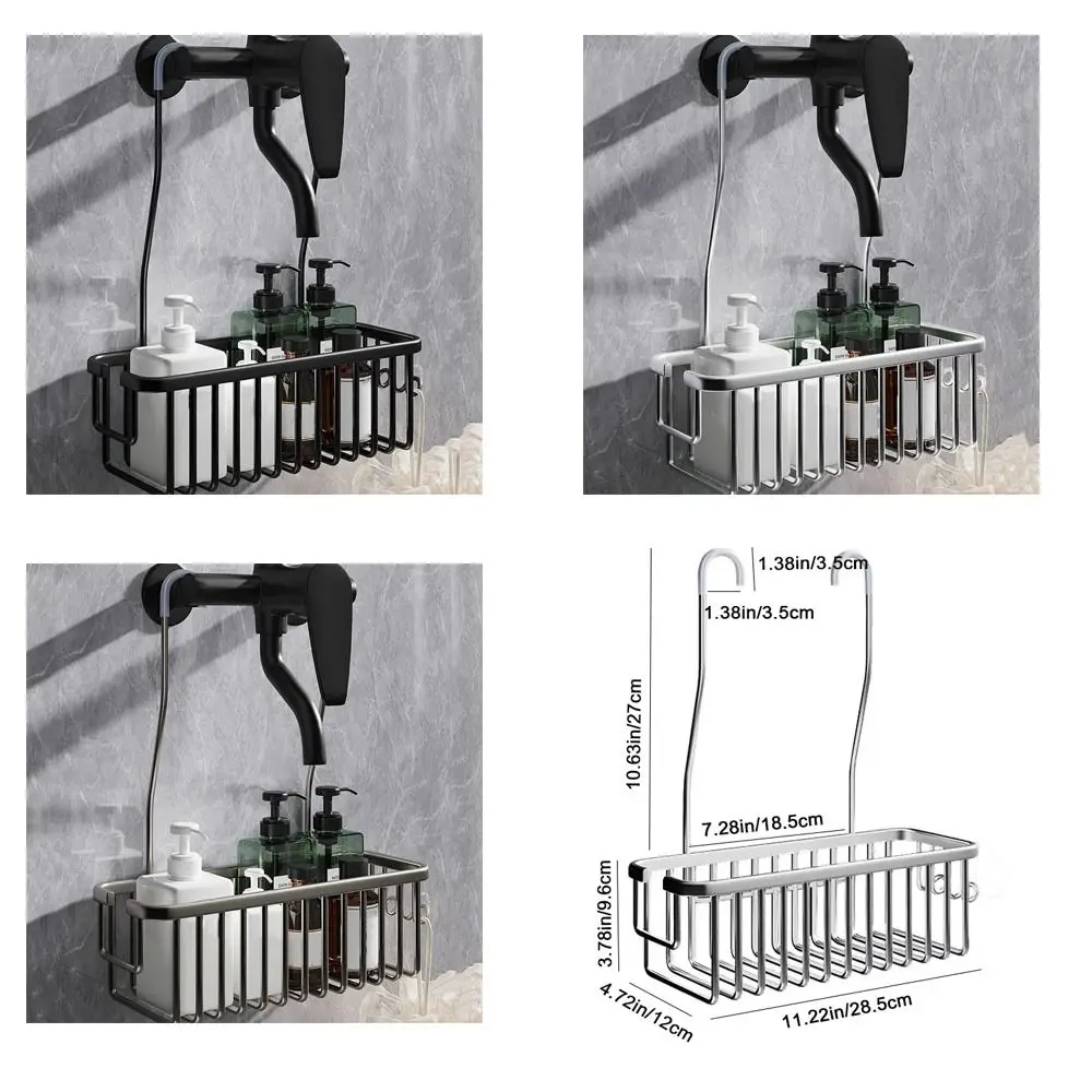 Cesta de ducha colgante plateada/negra/gris con ganchos, estante de almacenamiento de gran capacidad para baño, resistente al óxido, estante