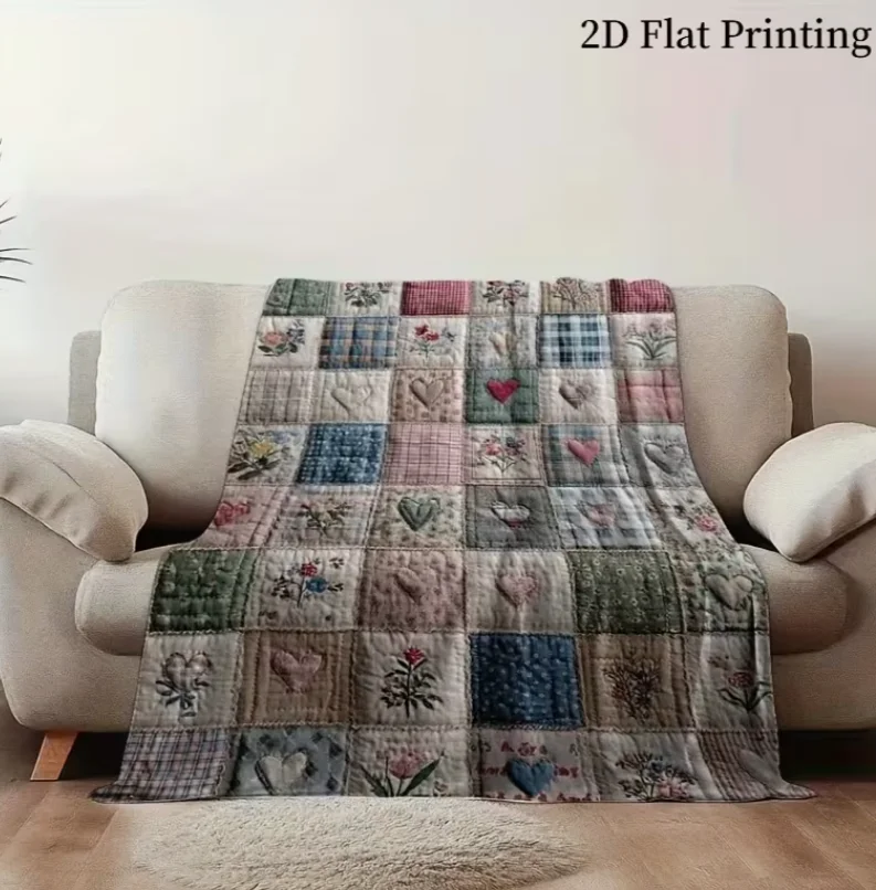 1pc Lightweight Soft Vintage Floral Pattern Fleece Blanket Patchwork Flowers, All-Season Travel And Office Throw EHome Decor