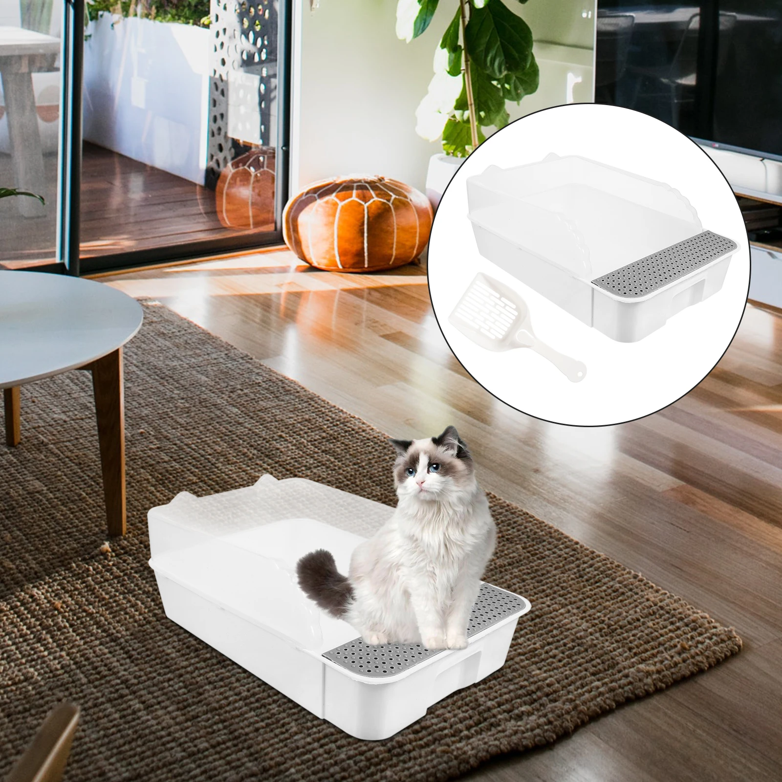 

Semi-Closed Cat Litter Box Pan Detachable Design Durable Splash Proof Pet Toilet For Home Use Kitten Training Potty Large Space