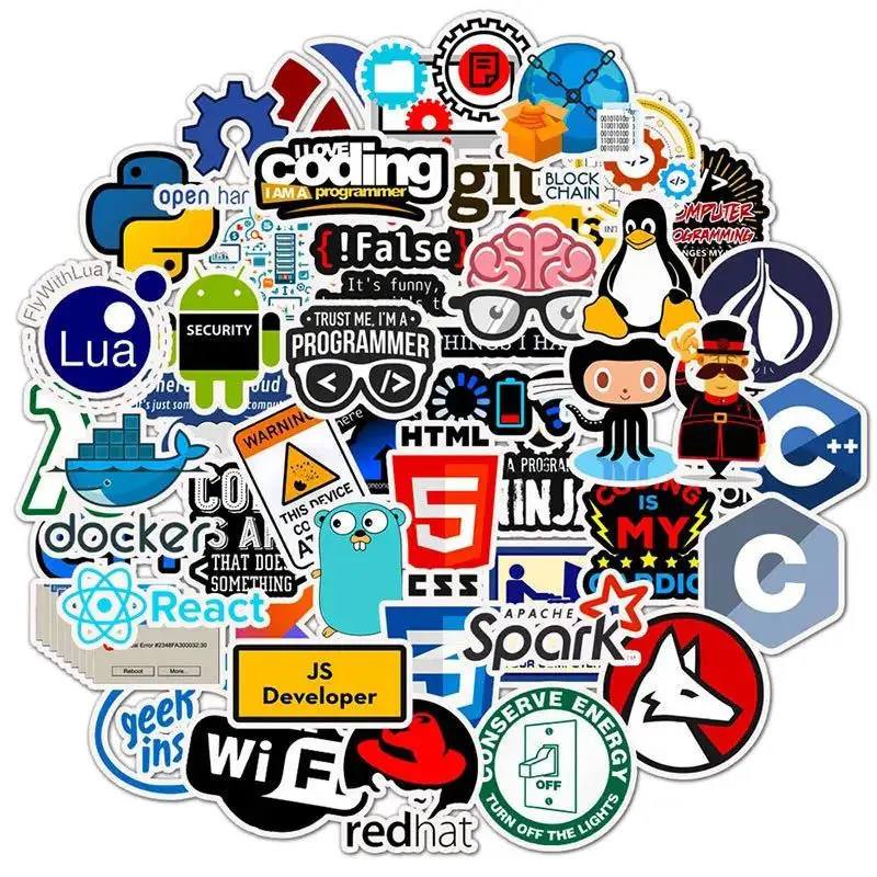 

50pcs Internet Programming Stickers Python Java Geek Php Docker Html Bitcoin Vinyl Decals Laptop Phone Sticker