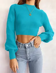 2024 Women's Fall Mock Neck Cropped Sweater Winter New Femme Elegant Long Sleeve Soft Ribbed Knit Pullover Casual Jumper Tops