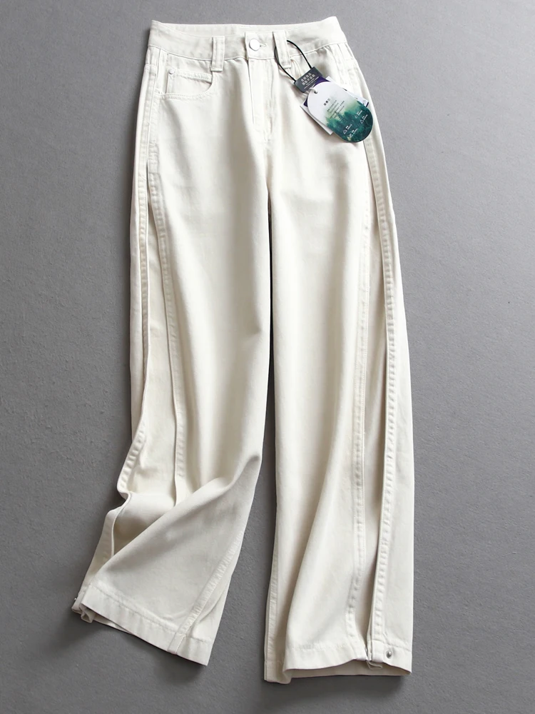 High Waist Straight Leg Loose Fit Wide Leg Jeans Women's Pure Color 3D Side Seamed Long Pants Elegant Versatile Denim