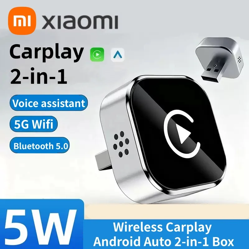 محول Xiaomi Wireless CarPlay Android Auto 2in1 5G WiFi Bluetooth اتصال سريع عالمي لمساعد الصوت للسيارة