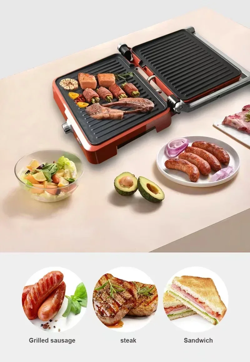 Máquina de carne profesional, sartén electromecánica para sándwich, panini, máquina de desayuno, barbacoa, salchicha, parrilla, horno