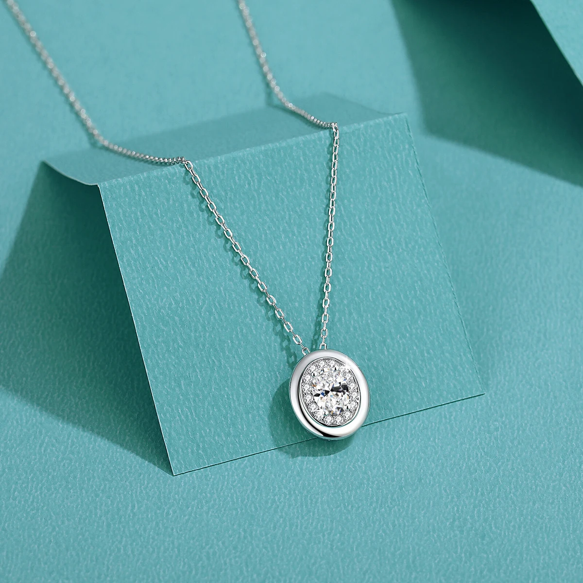 

D Color 1CT Oval Cut Moissanite Bezel Pendant Necklace 925 Sterling Silver Halo Lab Diamond NeckChain Fine Jewelry
