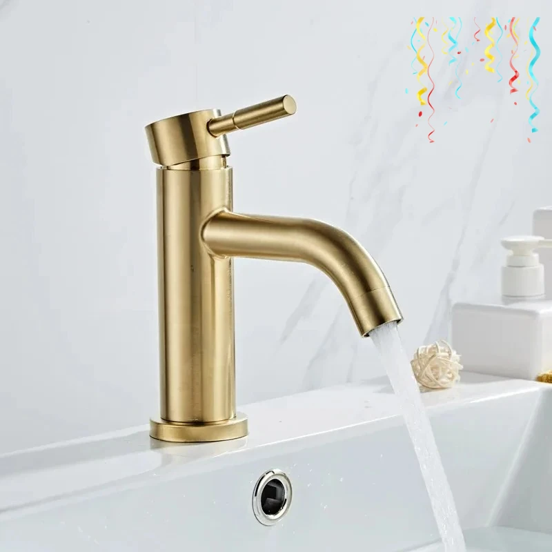 

Bathroom Faucet Solid Brass Bathroom Basin Faucet Cold And Hot Water Mixer Sink Tap Single Handle Deck Mounted Brushed Gold Tap