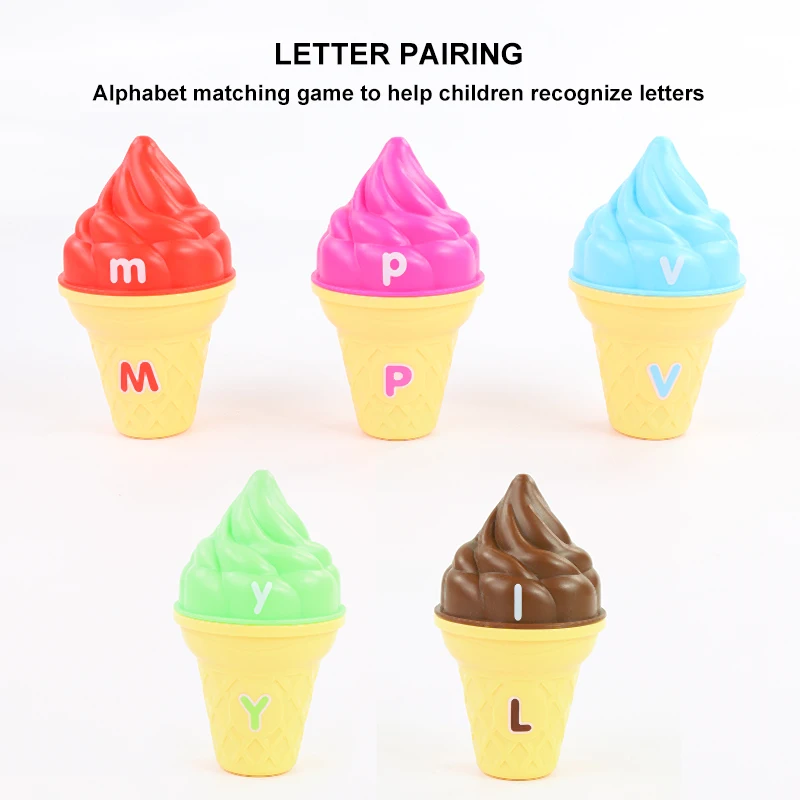 26 قطعة إقران الحروف لعبة الآيس كريم مونتيسوري تعلم لعبة تعليمية لتمييز الألوان خطابات مطابقة ألعاب الهدايا