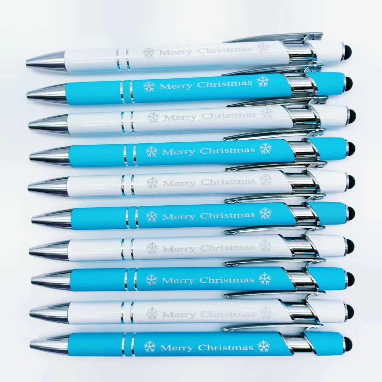 

11/22pcs Christmas Fun Phrases Press Engraving Pen Ballpoint Pen with Happy Winter Greetings Phrases Holiday Gift Metal Pen