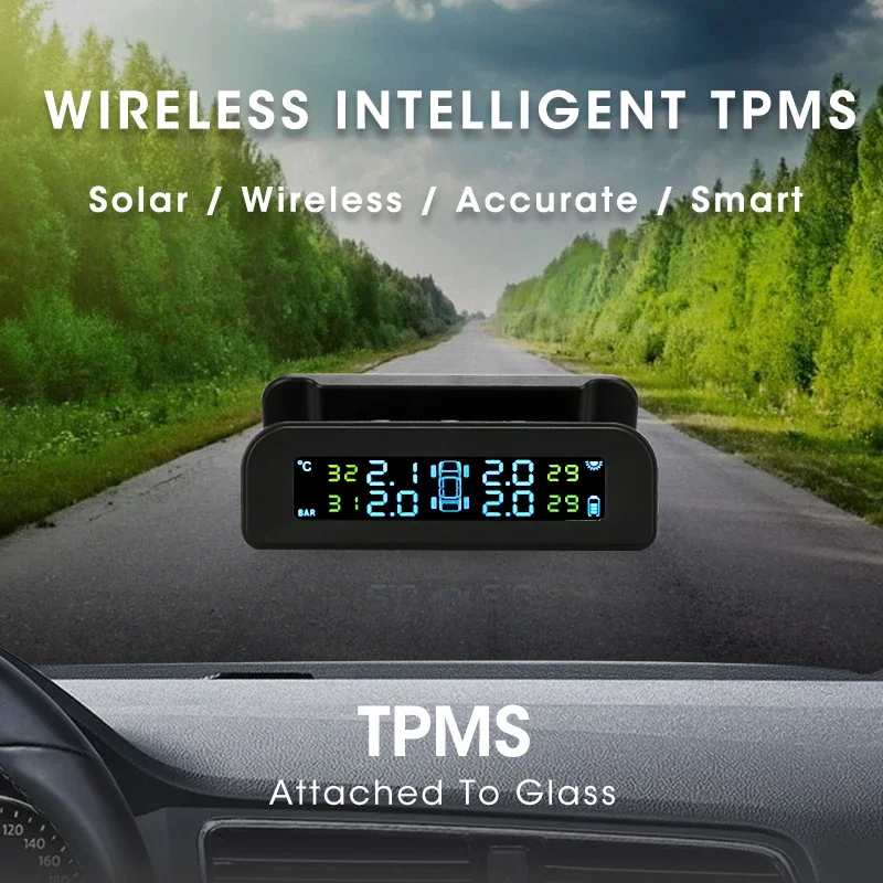 TPMS Tire Pressure Alarm Monitor System Display Original Wireless HD Solar Charge Car Turn On Vibration with 4/5/8 Sensors