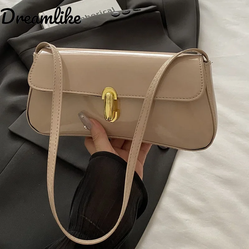 Vintage Faux Oiled Leather Flap Decor Shoulder Underarm Bag Buckle Baguette Tote Bag Fashionable Women's Handbag