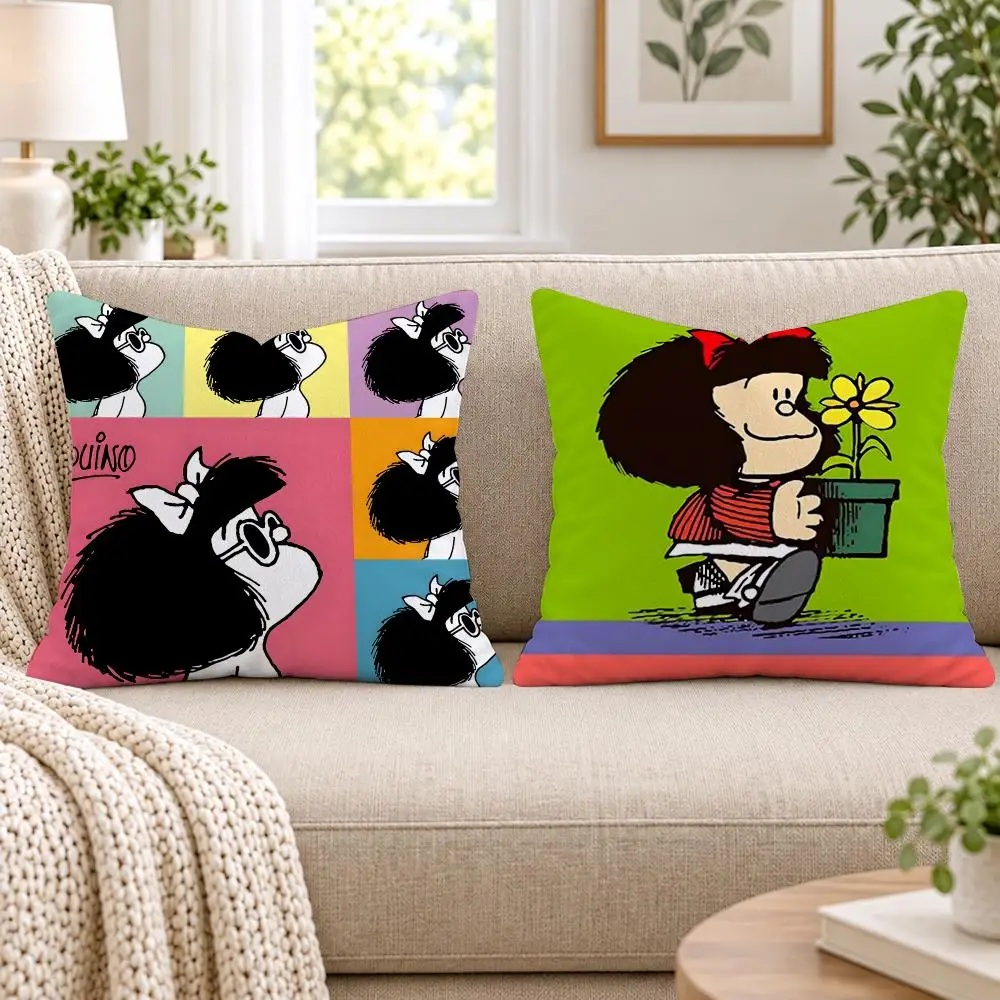 Cartoon M-Mafalda Cushion Cover Short Plush Double-Sided Printing Sofa Bedroom Living Room Throw Pillow Cover Home Decor