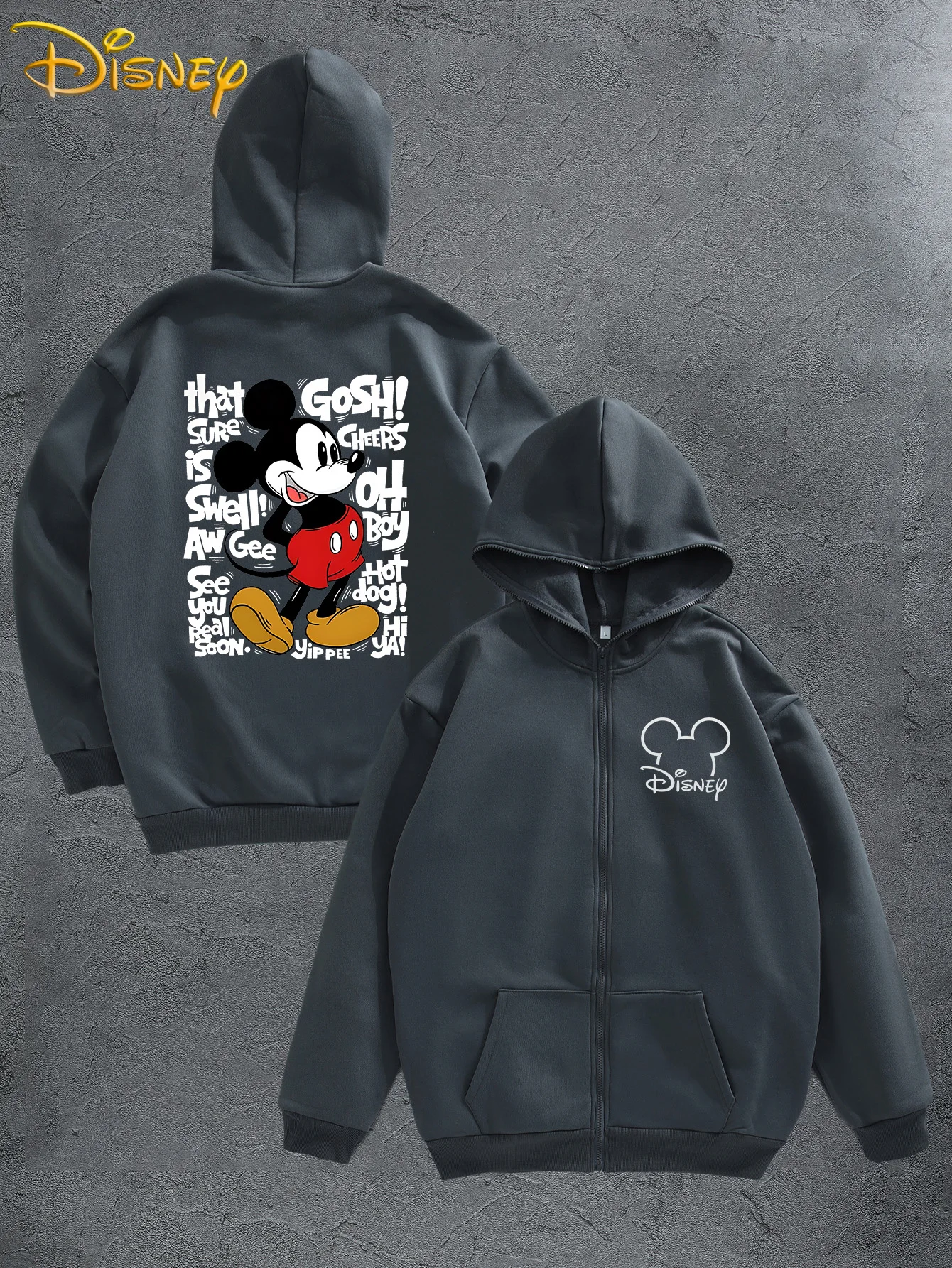 

Свободный пуловер на молнии с капюшоном и рисунком Микки Мауса Диснея для мужчин и женщин «Тет все вкусы!» осенне-зимний повседневный пуловер