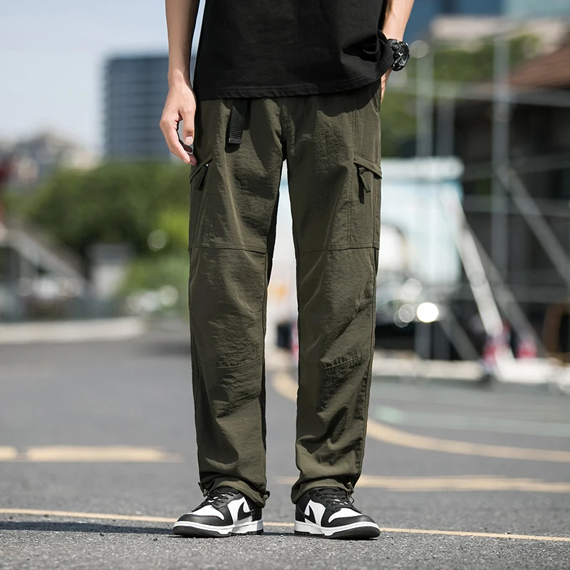 

Spring Summer Fashion Casual Pans For Men Streetwear Solid Color Cargo Pants Elastic Waist Wide Leg Men's Joggers Plus Size 5XL