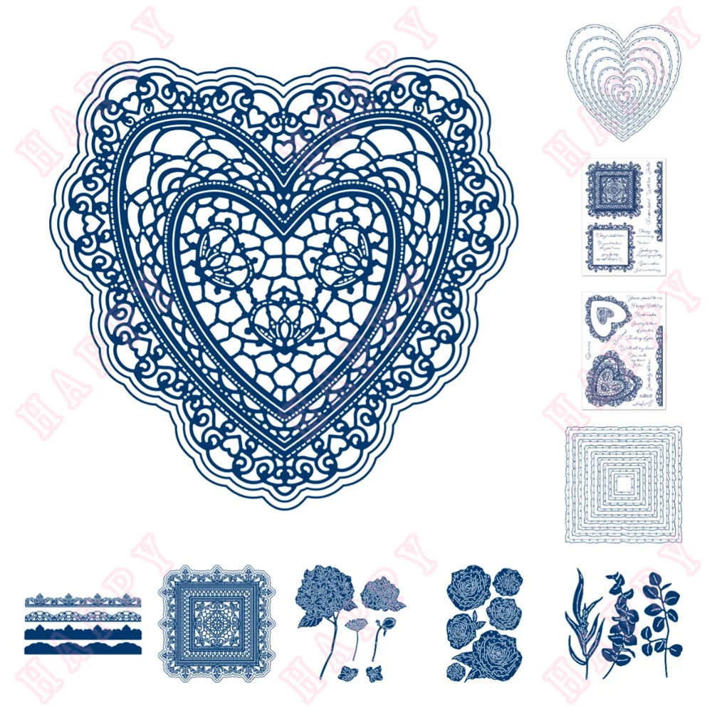 

2022 New Nice Fancy Heart Rectangle Pattern Metal Cutting Die and Stamps Scrapbook Diary Diy Decoration Greeting Card Handmade