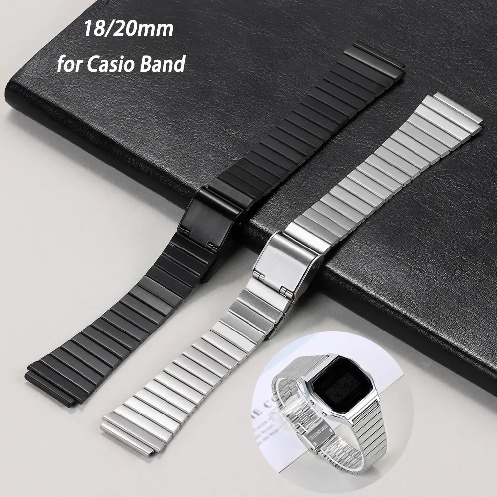 Stainless Steel Universal Watchband for Casio A158W/A168/A169/B650/F-91W Metal Small Watch Strap 18mm 20mm Vintage Bracelet