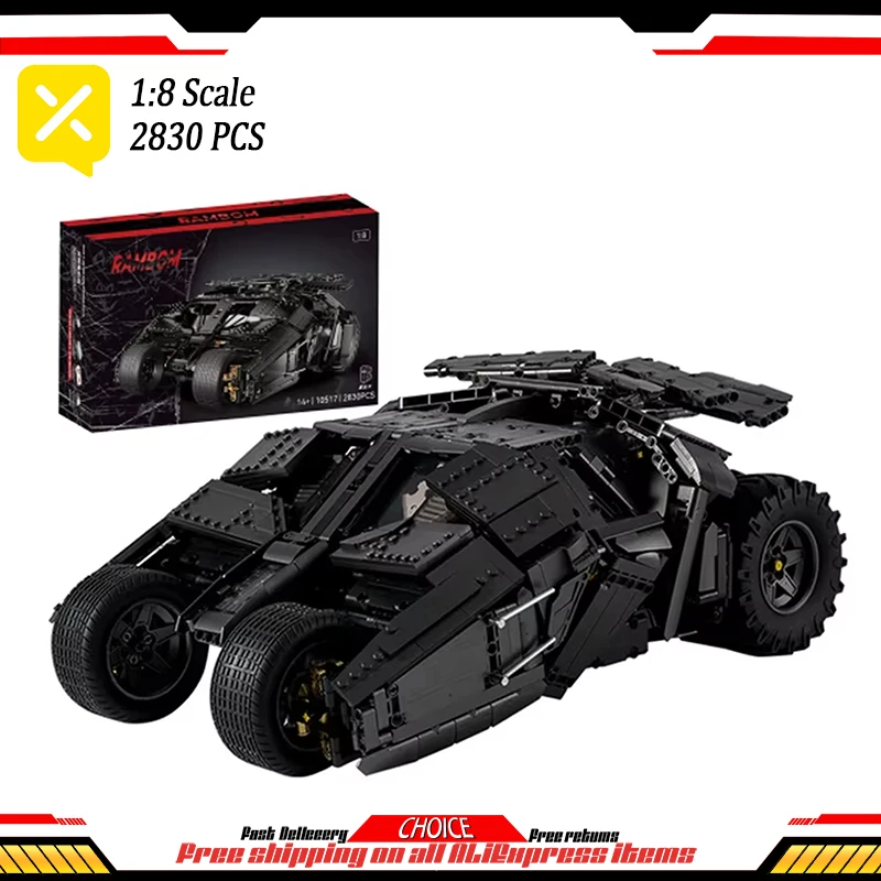 Ensemble de blocs de construction Batmobile pour adultes, gobelet, moto BatPod, modèle de brique électrique high-tech, kit de bricolage, jouets pour garçons et enfants, 2830 pièces, 1:8